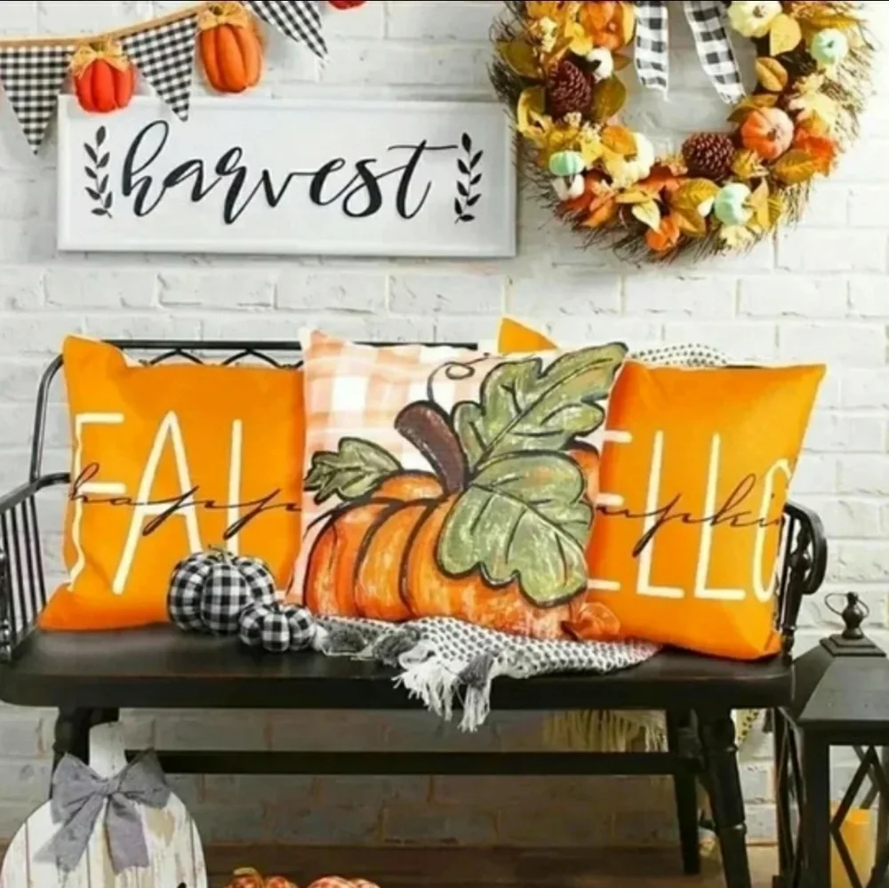 Thanksgiving Holiday Harvest Pumpkin Pillow Cover Set 4 New